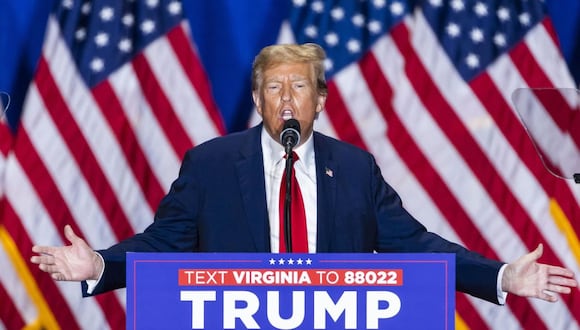El expresidente estadounidense Donald Trump habla con sus partidarios durante un mitin de campaña del Super Martes en Richmond, Virginia, EE.UU., 02 de marzo de 2024. Foto: JIM LO SCALZO/EFE/EPA/