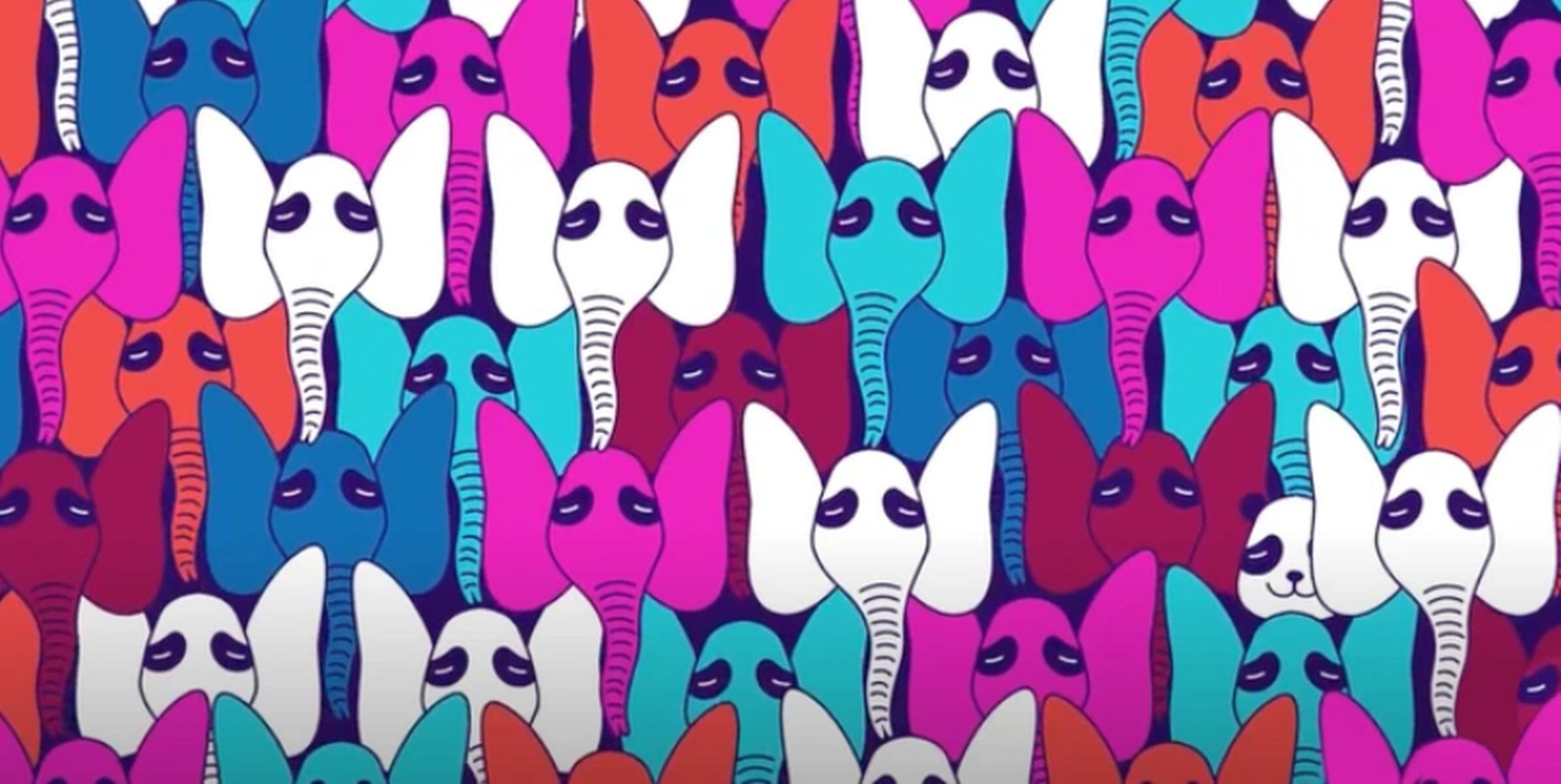 ACERTIJO VISUAL | Esta imagen te muestra bastantes elefantes. Indica en qué parte se encuentra el panda. (Foto: genial.guru)