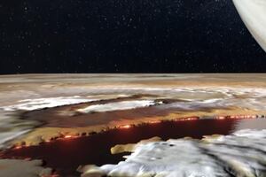 Sobrevolando el lago de magma y lava de Io, luna de Júpiter