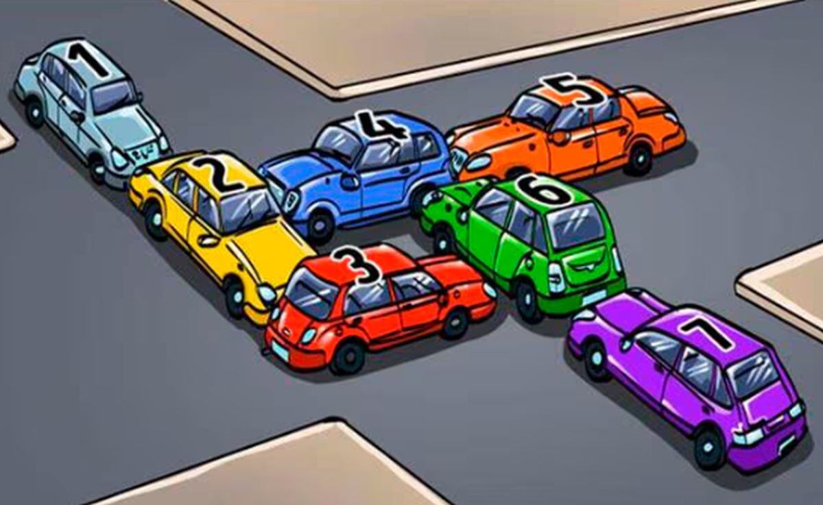 ACERTIJO VISUAL | Te recomiendo mirar muy bien la imagen porque solo tienes un movimiento para solucionar el atasco: ¿qué auto moverías?| (Foto: genial.guru)
