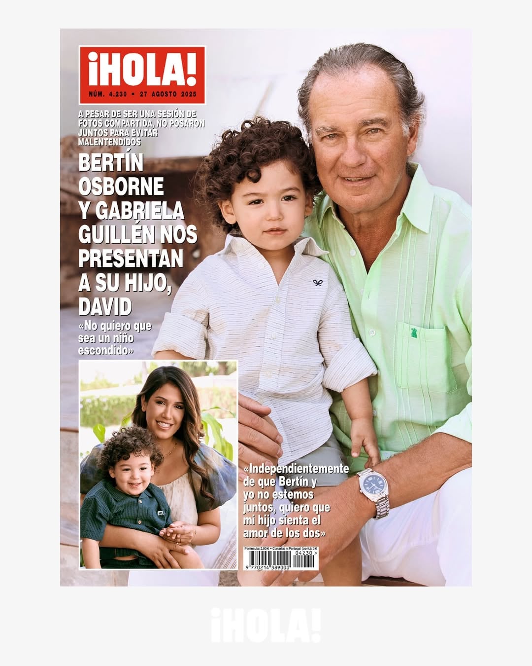 Bertín Osborne y su pequeño hijo David aparecen en la portada de la revista ¡Hola! que se lanzó en agosto del 2025 (Foto: @holacom / Instagram)