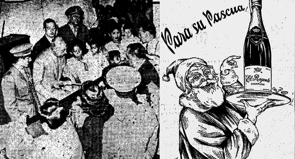 Lima, 23 de diciembre de 1945. A la izquierda, las autoridades peruanas realizaban la entrega de los "aguinaldos" a los niños y niñas inscritos, y en el mundo la fiesta navideña renació en paz, tras la hecatombe bélica. A la derecha, publicidad de ese mismo día. (Foto: GEC Archivo Histórico)