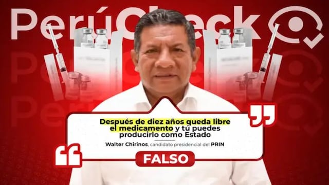 PerúCheck: Es falso que un medicamento pierda su patentabilidad luego de diez años, como indicó el candidato presidencial Walter Chirinos