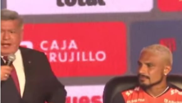La frase viral de César Acuña en la presentación de Paolo Guerrero en Cesar Vallejo. (Foto: Captura de pantalla)