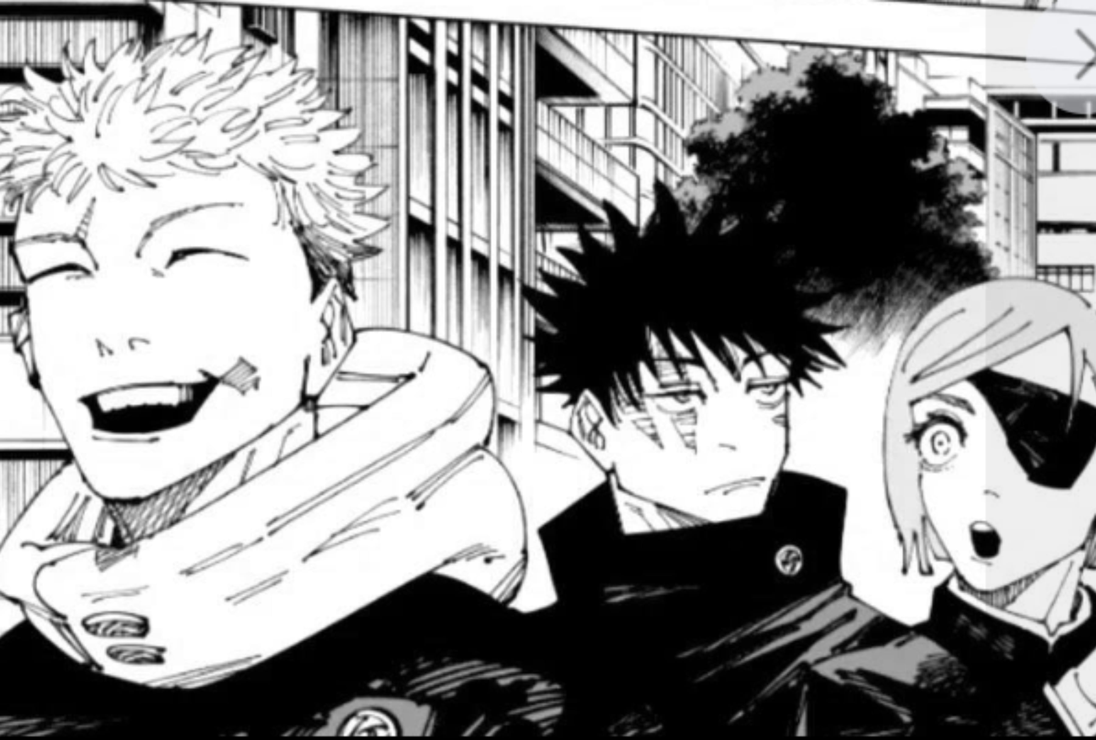 El trío de protagonistas de “Jujutsu Kaisen” en el episodio 271 del manga de Gege Akutami (Foto: Shueisha)