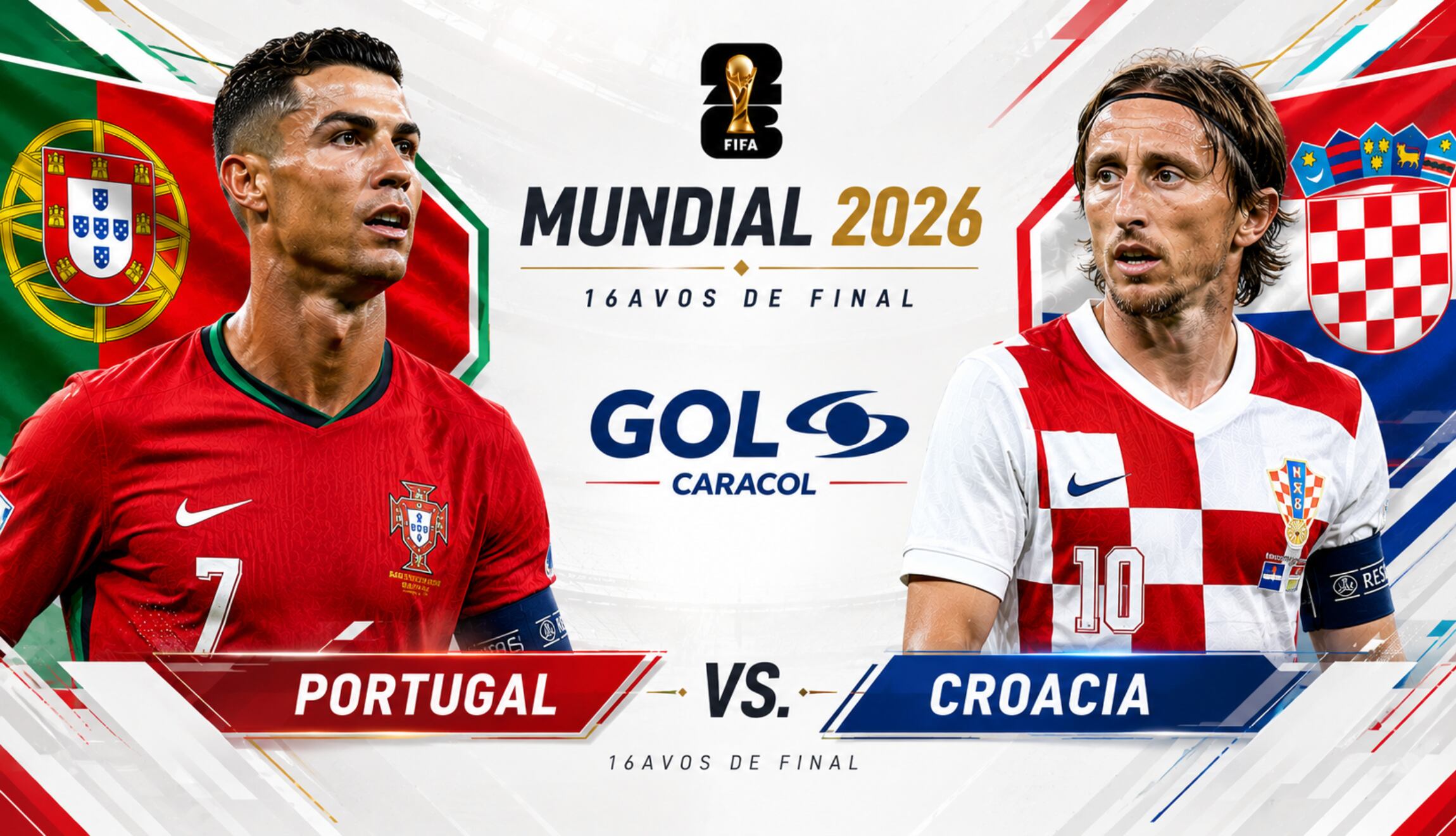 Mira la transmisión de GOL Caracol en vivo y en directo, para seguir el partido de Portugal vs. Croacia por los 16avos de final del Mundial de Fútbol 2026. (Foto: Imagen creada por Gestión Mix utilizando la IA de Chat GPT)
