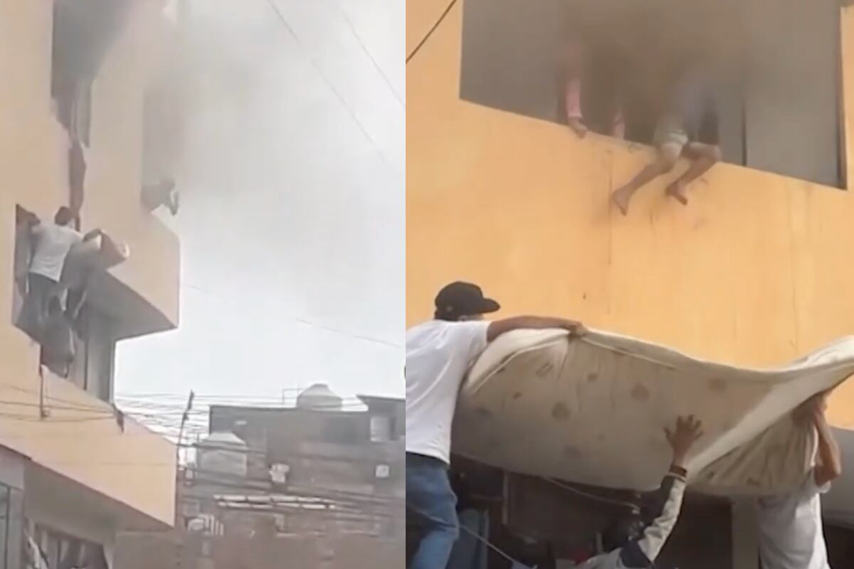 Con colchones y frazadas amortiguaron la caída de los pequeños. Incendio se reportó en la urbanización La campiña, en Chorrillos. Foto: composición EC/captura Buenos Días Perú