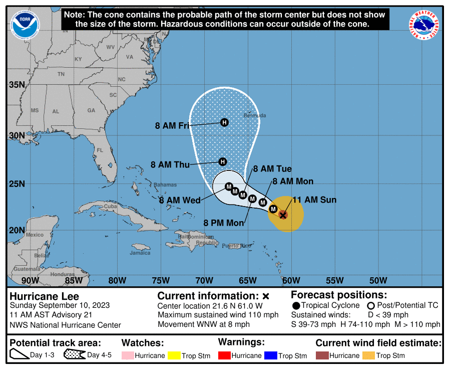 La trayectoria del huracán Lee. (NHC).