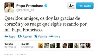 Papa Francisco escribió su primer tuit: "Os ruego que sigáis rezando por mí"
