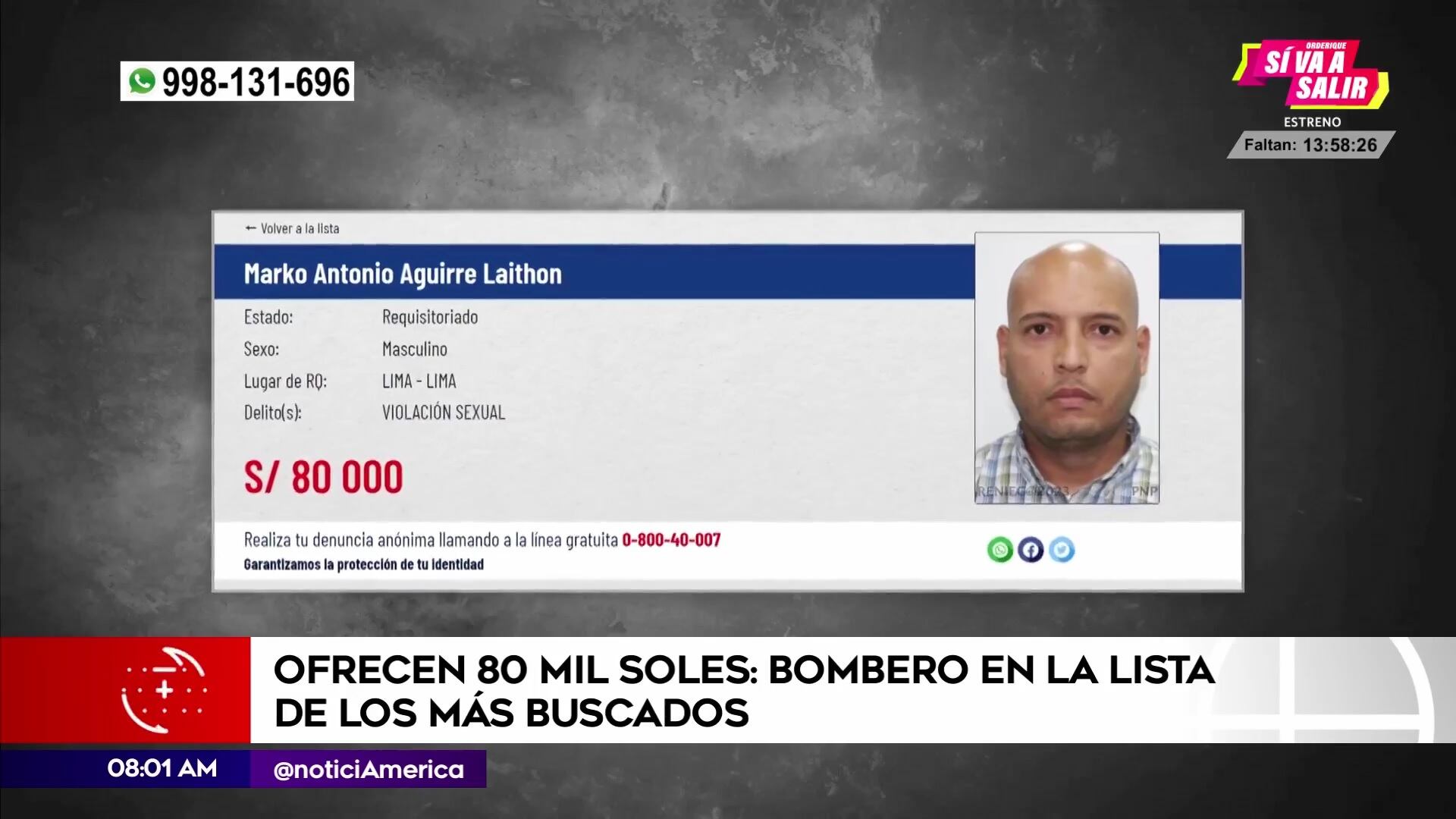 Marko Antonio Aguirre Laithon figura en el Programa de Recompensas del Mininter. (Foto: América TV)