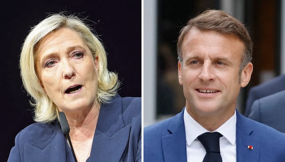 La líder del partido de extrema derecha francesa Agrupación Nacional (RN), Marine Le Pen; y el presidente de Francia, Emmanuel Macron. (Fotos de Francois LO PRESTI / Ludovic MARIN / AFP)