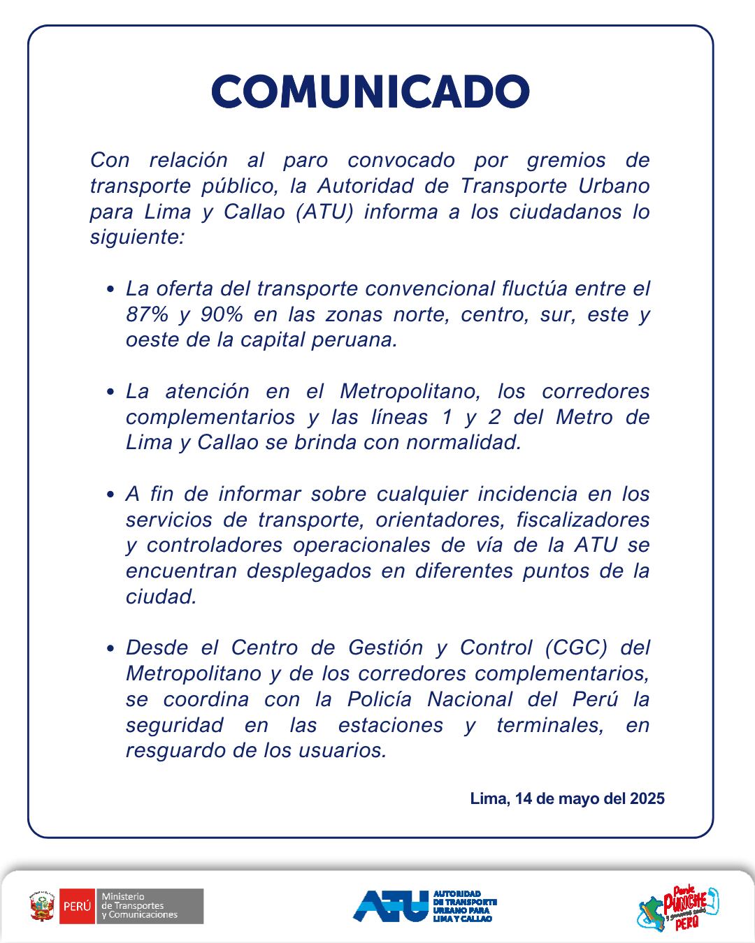 Comunicado de la ATU.