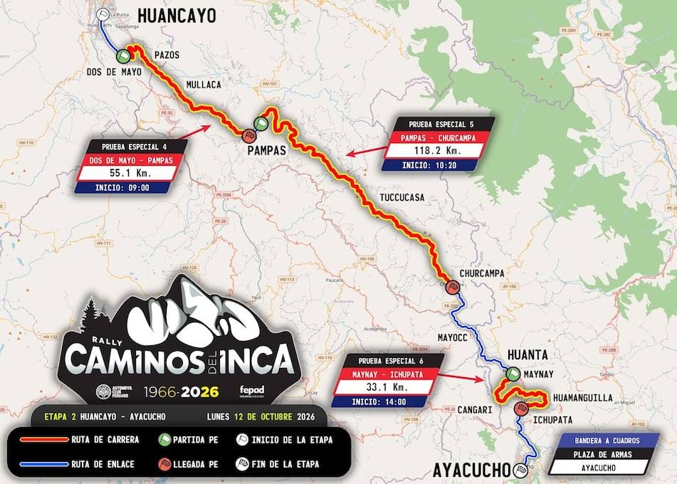 Mapa de la etapa 2 de Caminos del Inca 2026.