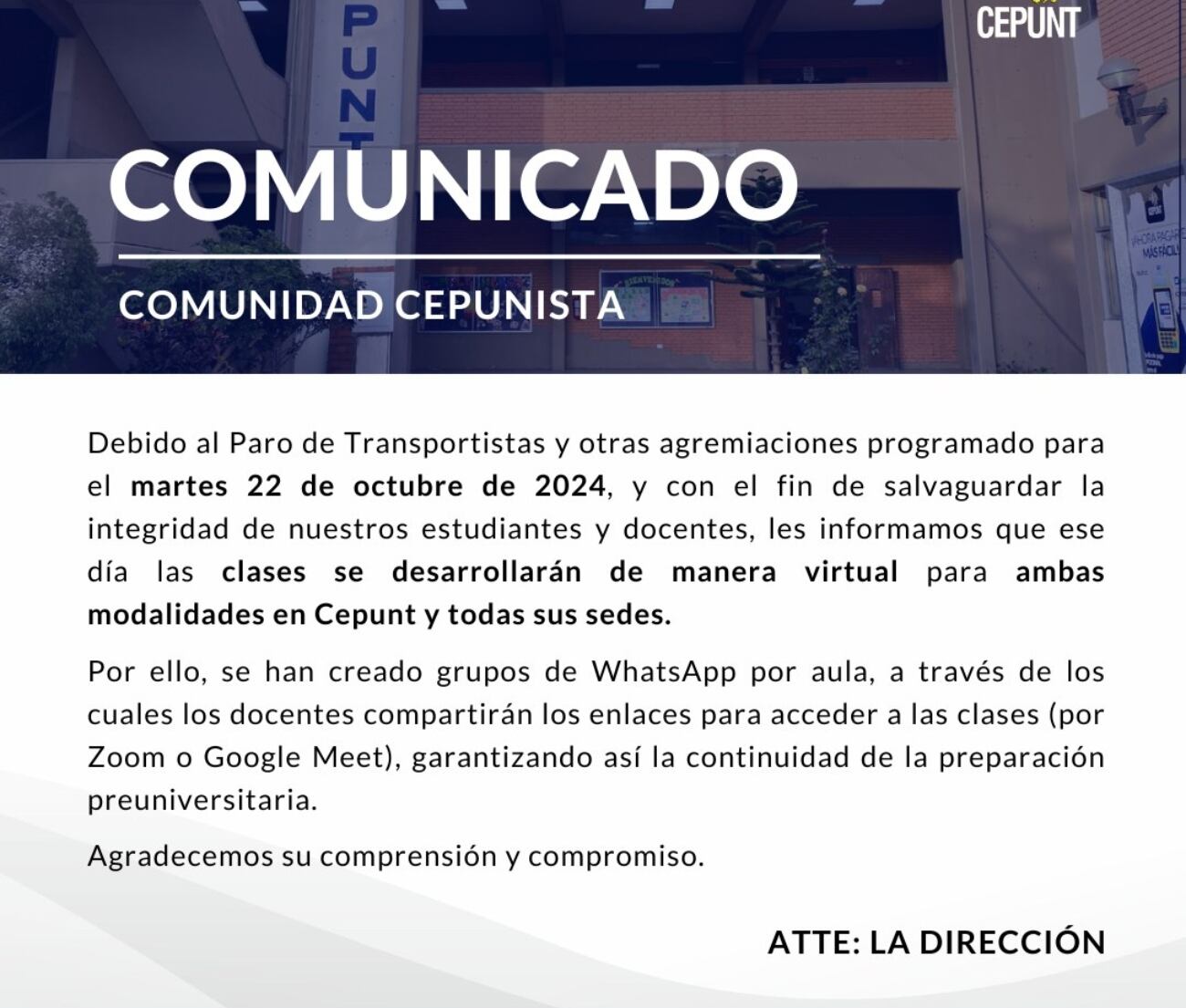 Principales universidades del país acataron llevar sus clases de manera virtual por el paro nacional este miércoles 23 de octubre. Foto: Universidad Nacional de Trujillo
