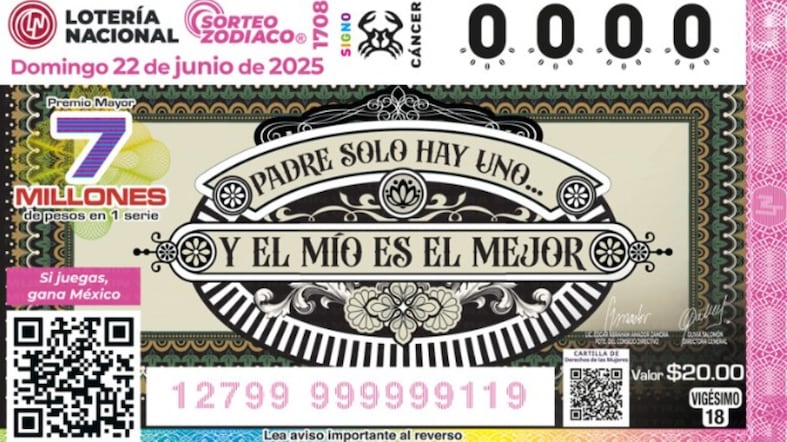 Resultados del Sorteo Zodiaco 1708 de la Lotería Nacional de México del domingo 22 de junio