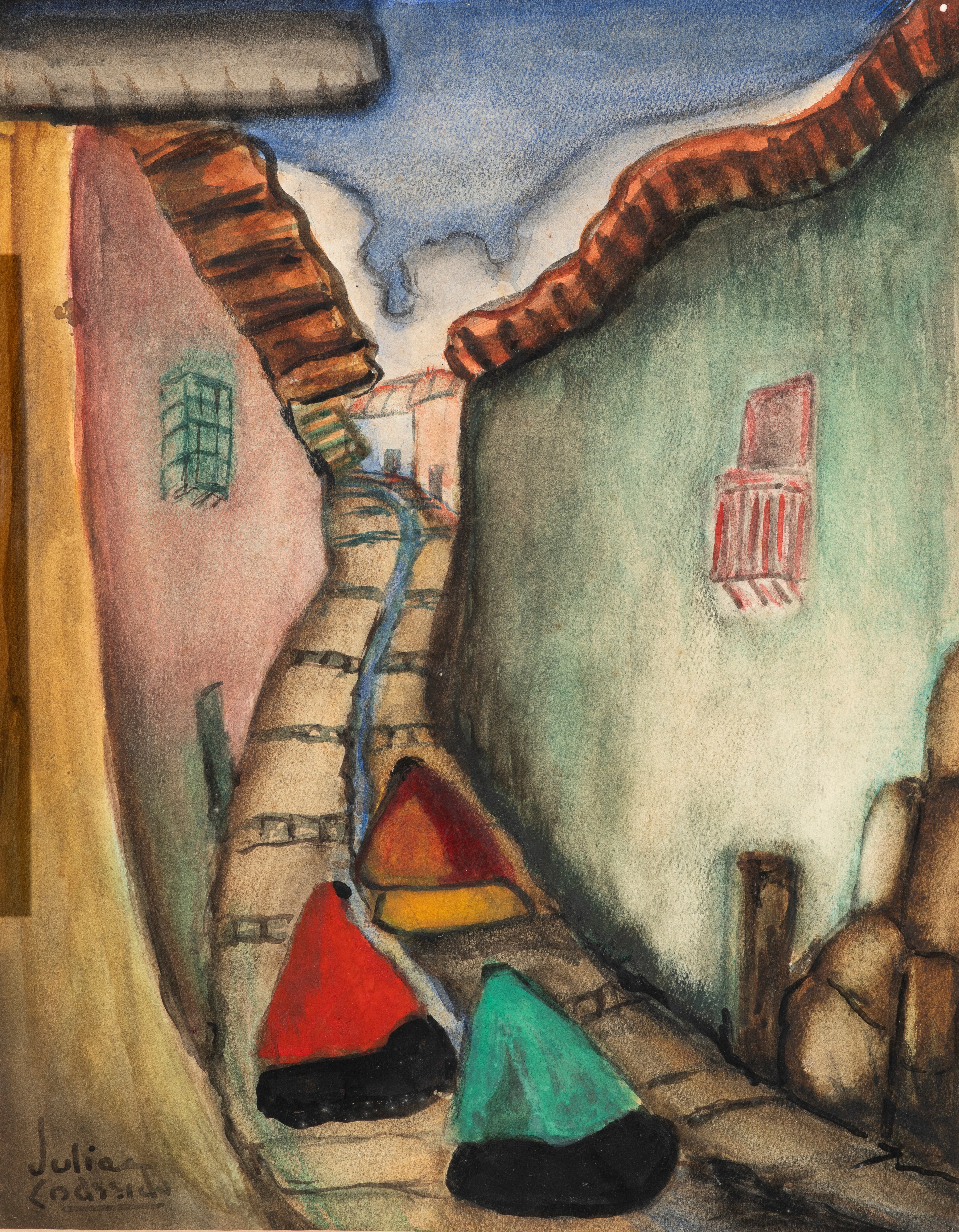 La acuarela sobre papel "Calle cusqueña" del artista Apu-Rimak (Alejandro Gonzales Trujilo) estimado en un precio de 7 mil dólares