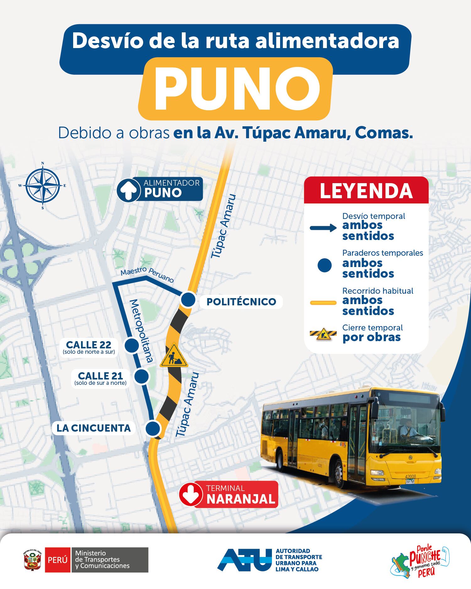 Conoce el desvío de la ruta alimentadora Puno. (Foto: X)