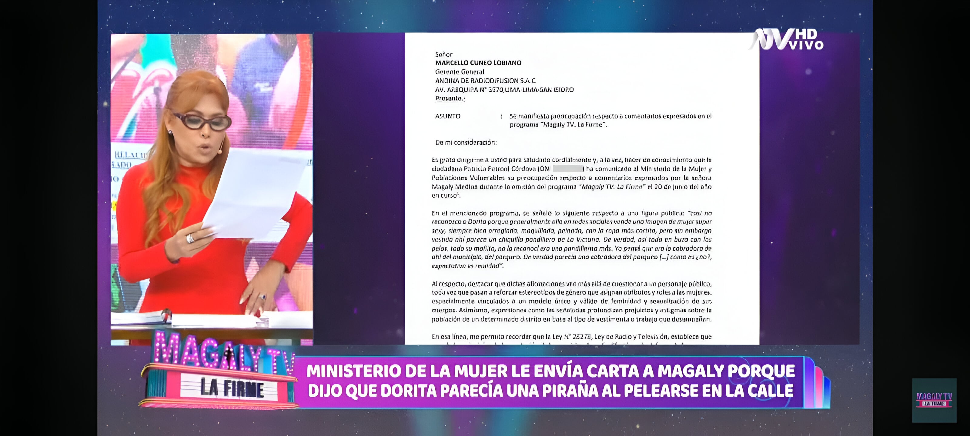 Magaly Medina lee carta notarial enviada por el Ministerio de Cultura | Foto: Magaly TV, la Firme (Captura)