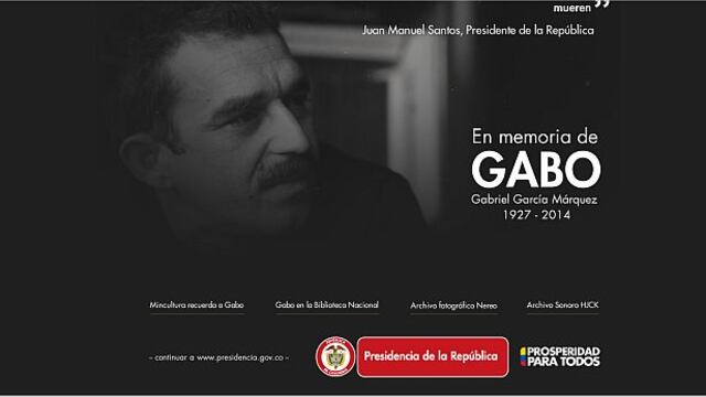 Colombia: Web de la Presidencia se enluta por muerte de Gabo