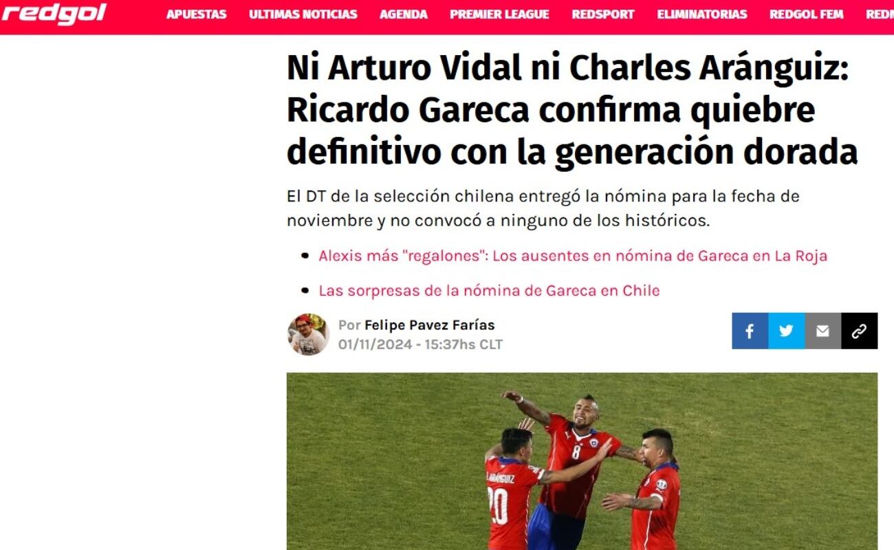 Arturo Vidal no fue tomado en cuenta para integrar la lista de convocados por Ricardo Gareca en esta nueva fecha doble de las Eliminatorias Sudamericanas. Foto: Captura Red Gol