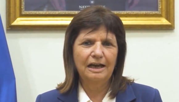 La ministra de Seguridad de Argentina, Patricia Bullrich, en un video compartido en redes sociales por el presidente de El Salvador, Nayib Bukele, el 18 de junio de 2024, en San Salvador. (Captura de Twitter/X @nayibbukele)