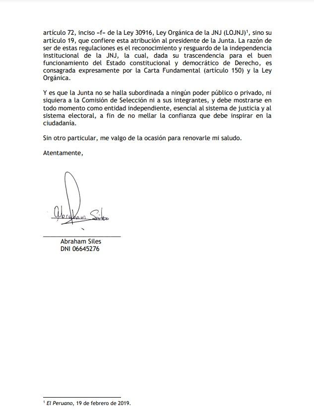 Carta enviada por Abraham Siles al defensor del Pueblo, Josué Gutiérrez. (Foto: Difusión)