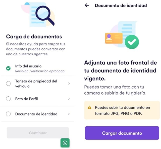 Cabify pide que el conductor adjunte una foto de su documento de identidad. (Foto: Captura de pantalla).