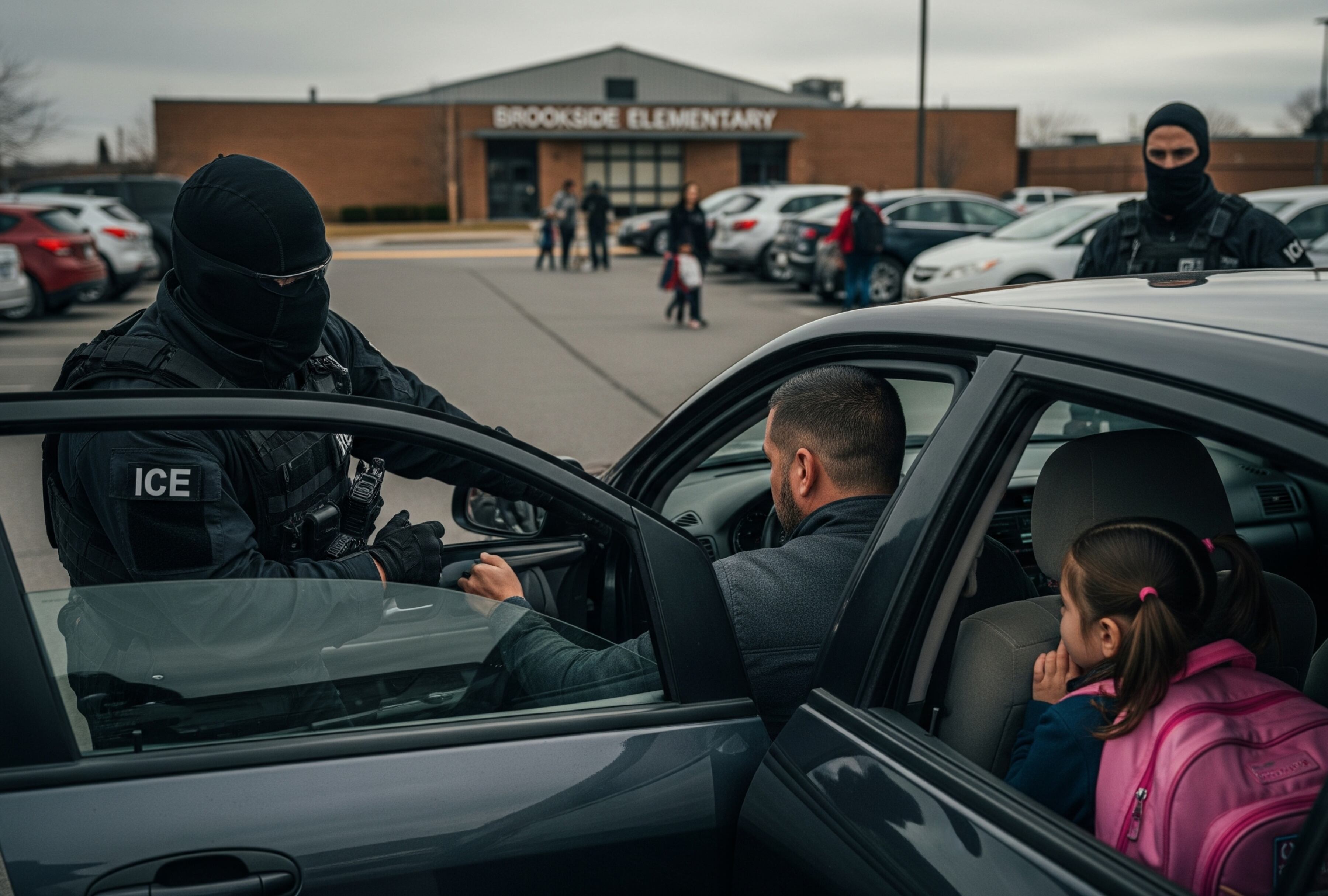 El arresto del padre iraní en Oregón reabre el debate sobre las tácticas de ICE cerca de escuelas y lugares públicos. La familia exige respuestas. | Crédito: Gemini AI / Recreación