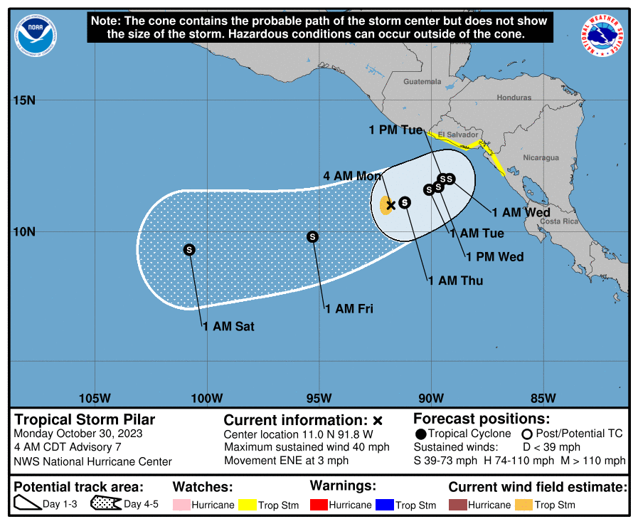La trayectoria de la Tormenta Tropical Pilar. (NHC).