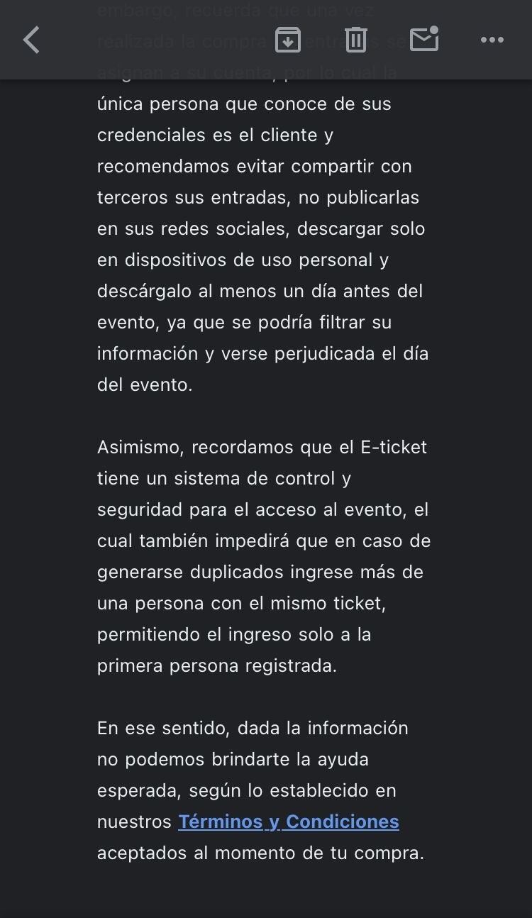 Esta fue la respuesta de Teleticket al ciudadano que sufrió la clonación de su entrada para ver a Grupo 5.