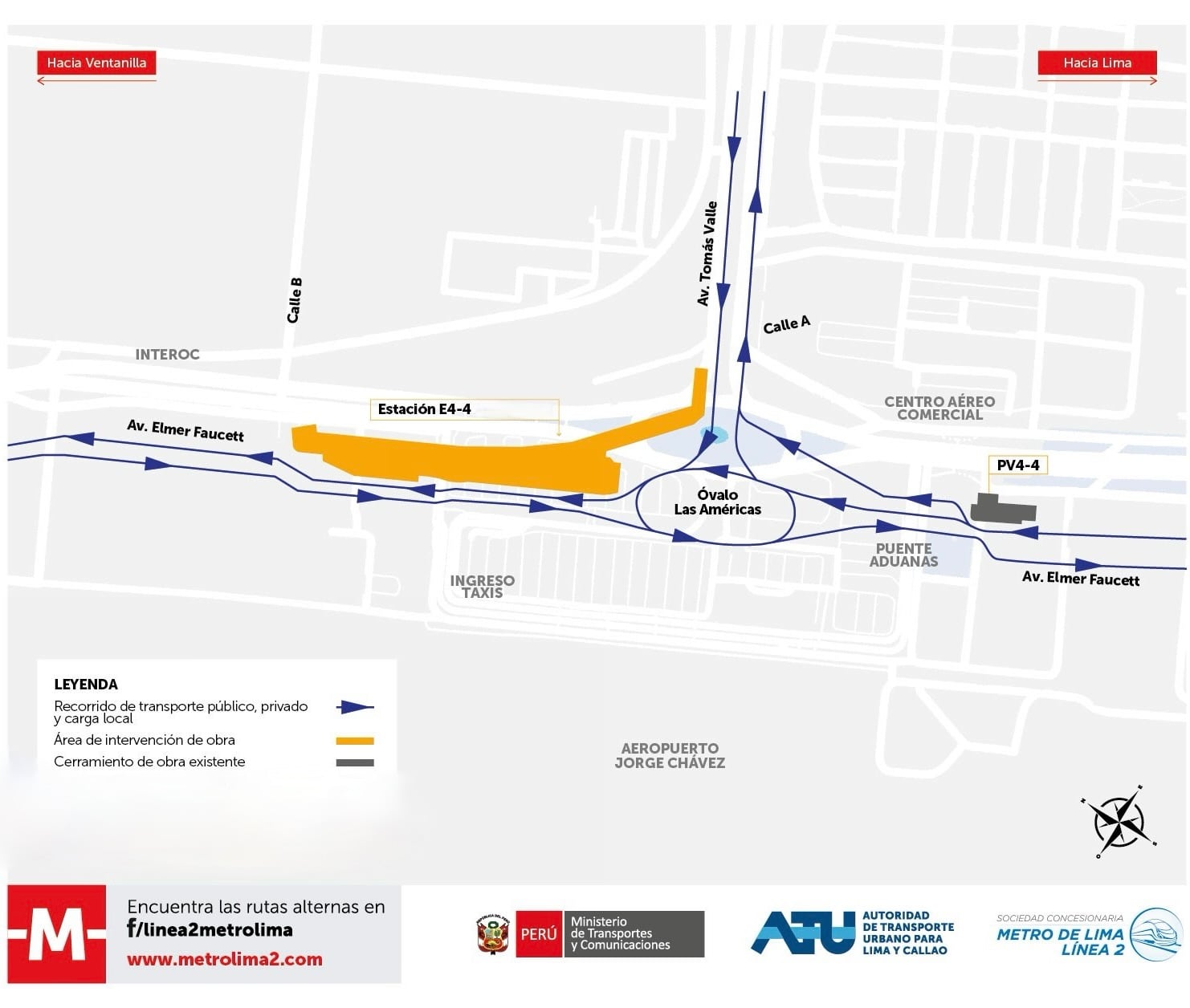 Plan de Desvío Vehicular para iniciar construcción de Estación Nº 4 Tomás Valle de Linea 4 del Metro de Lima y Callao. (Foto: Metro de Lima y Callao)