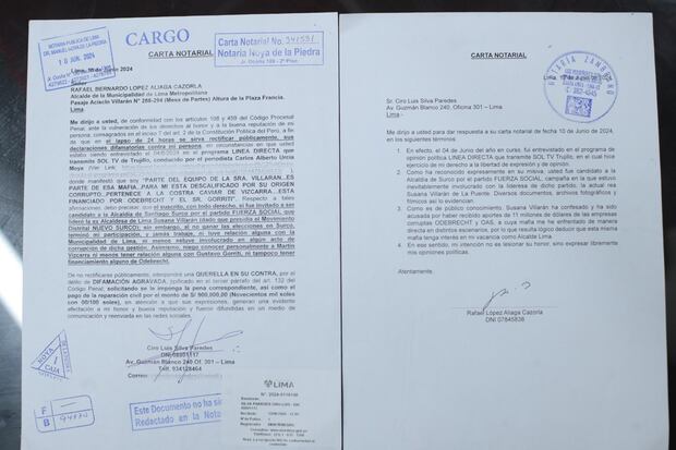 Ciro Silva mandó una carta notarial al alcalde Rafael López Aliaga por acusarlo de tener un "origen corrupto". Tras la respuesta del burgomaestre, asegura que lo va a querellar.