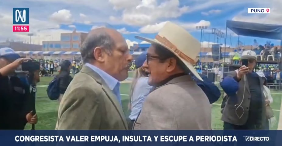 Héctor Valer escupió a un periodista de Puno durante un altercado. Foto captura: Canal N.