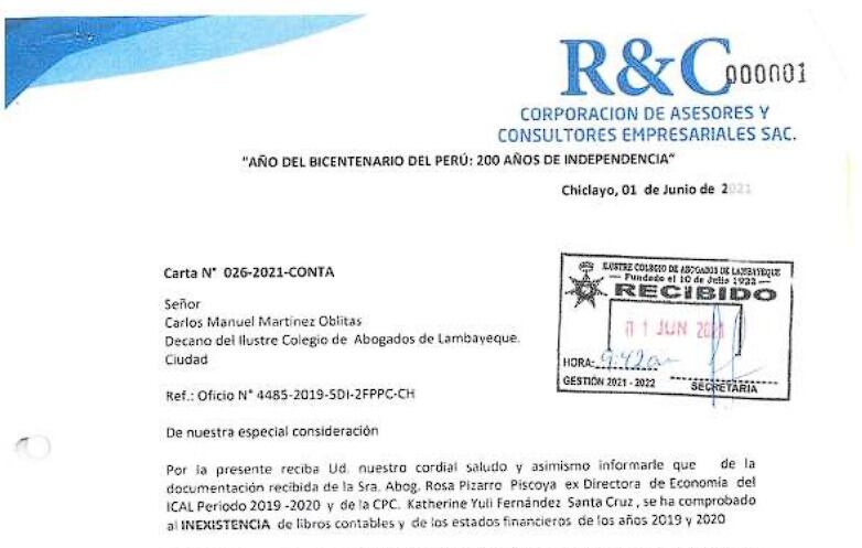 El informe fue enviado al entonces decano Carlos Manuel Martínez Oblitas.