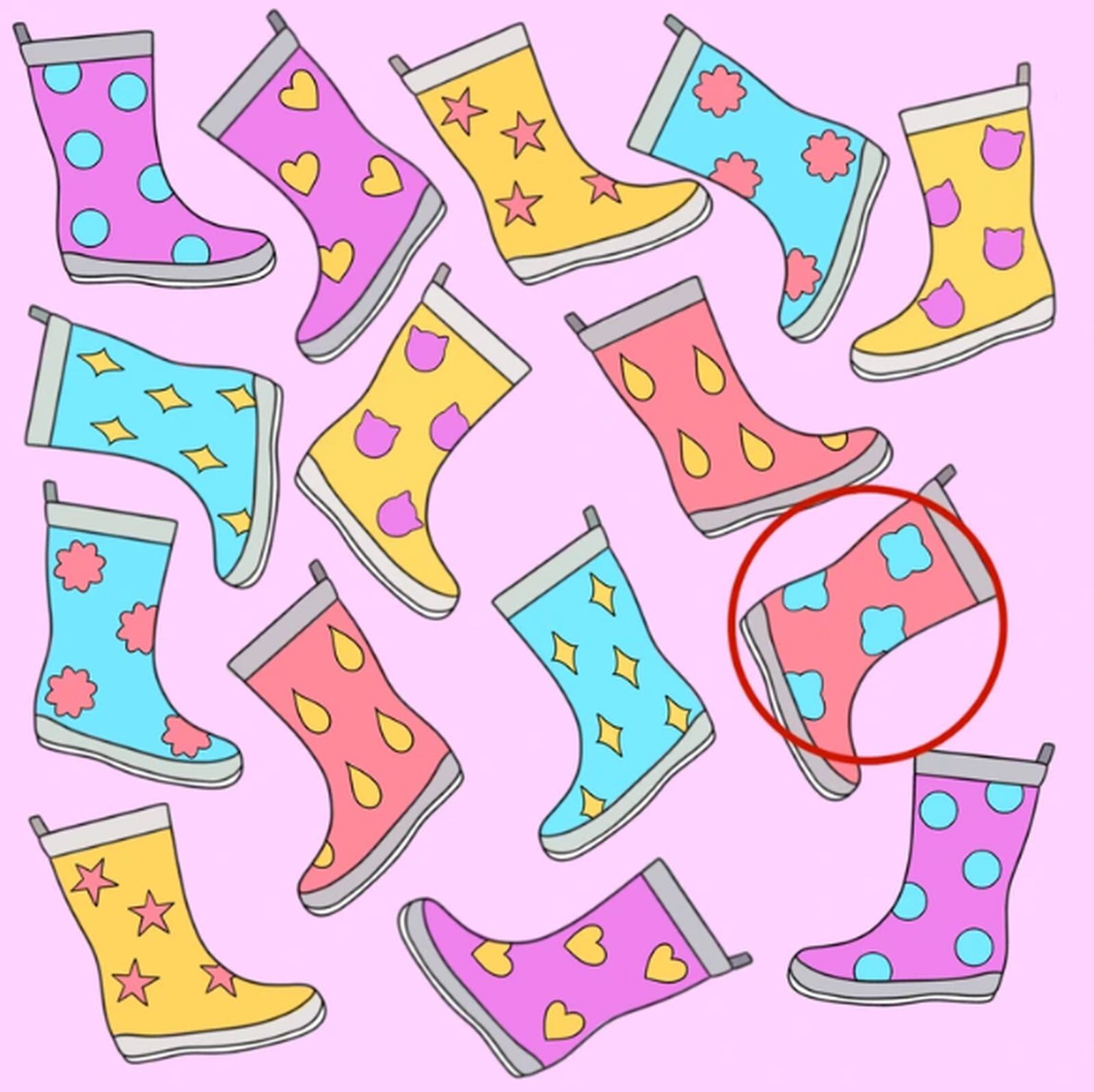 ACERTIJO VISUAL | En esta imagen se indica la ubicación de la bota que es distinta al resto. (Foto: genial.guru)