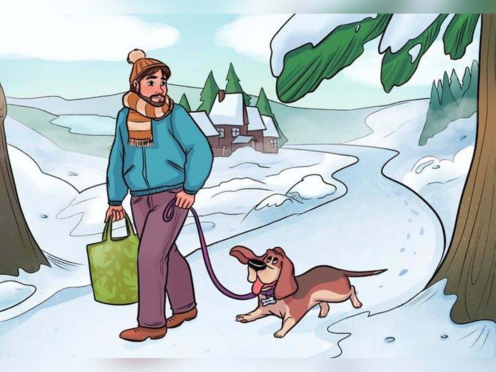 RETO VISUAL | ¿Puedes detectar el error en esta imagen cubierta de nieve en la que un hombre y su perro disfrutan de un paseo invernal en 11 segundos? | Bright Side