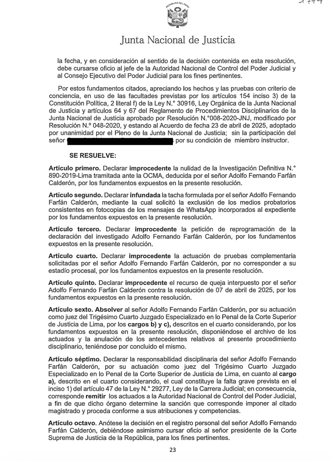 JUEZ ADOLFO FARFAN CALDERON