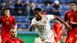 Ansu Fati casi anota un gol ante Montenegro en el día de su debut con la sub 21 de España | VIDEO 