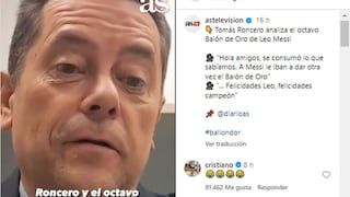 La reacción de Cristiano Ronaldo al ácido comentario de Tomás Roncero por el Balón de Oro a Messi | VIDEO