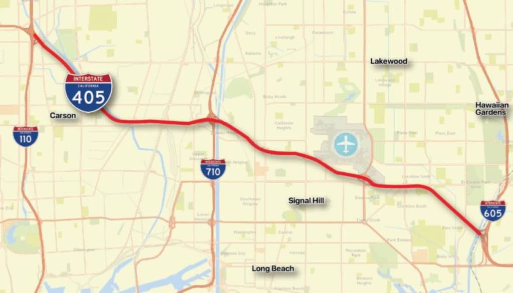 Este es el tramo de la autopista de California que tendrá los cierres de carriles debido a las obras que se realizarán (Foto: Caltrans)