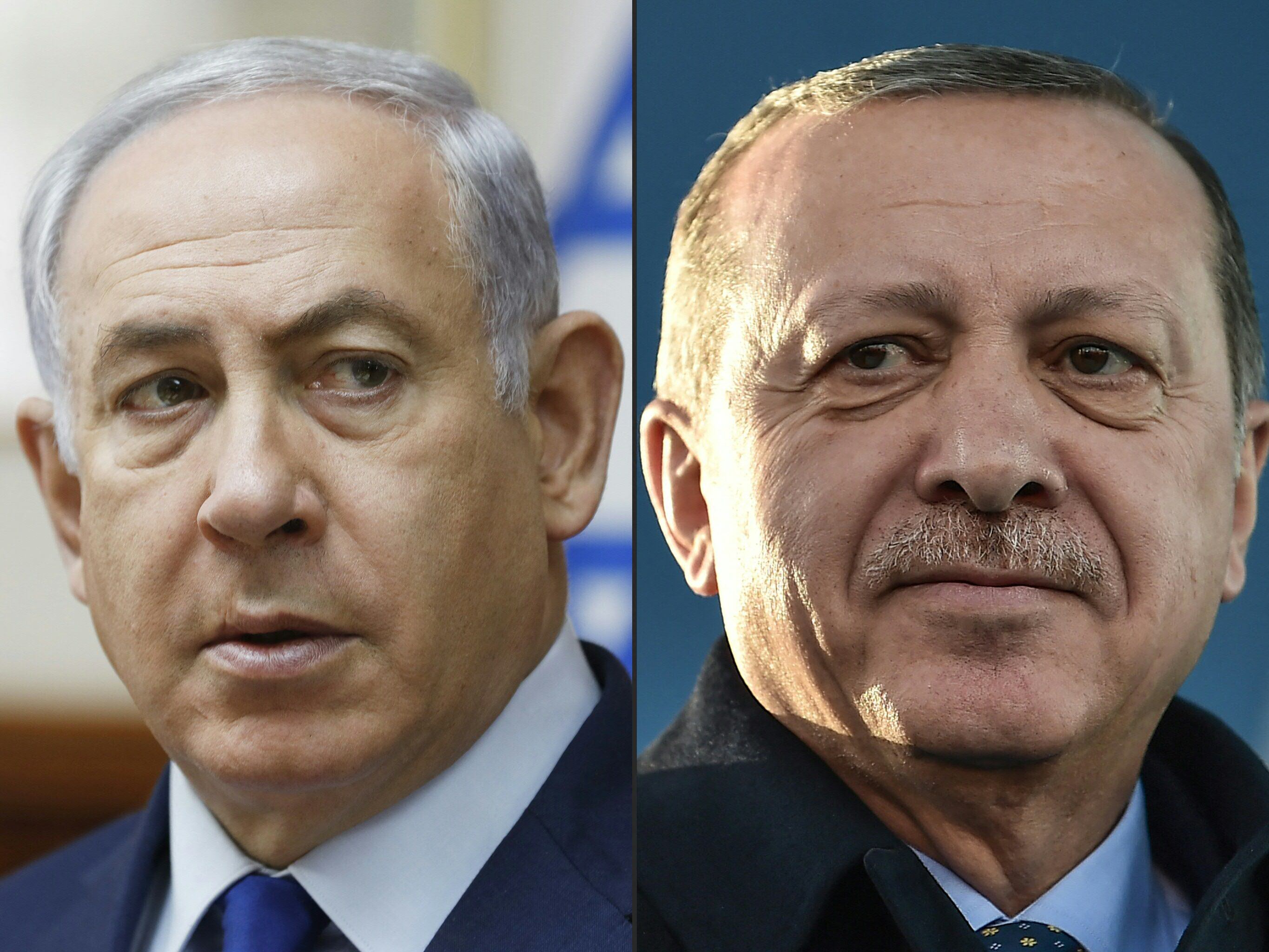 El Primer Ministro de Israel, Benjamin Netanyahu (izq.) y el presidente turco, Recep Tayyip Erdogan. (Foto de RONEN ZVULUN y OZAN KOSE / AFP / ARCHIVO)
