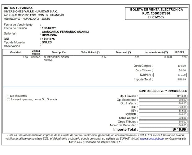 En Huancayo pagaron casi S/20 por un suero de un litro.