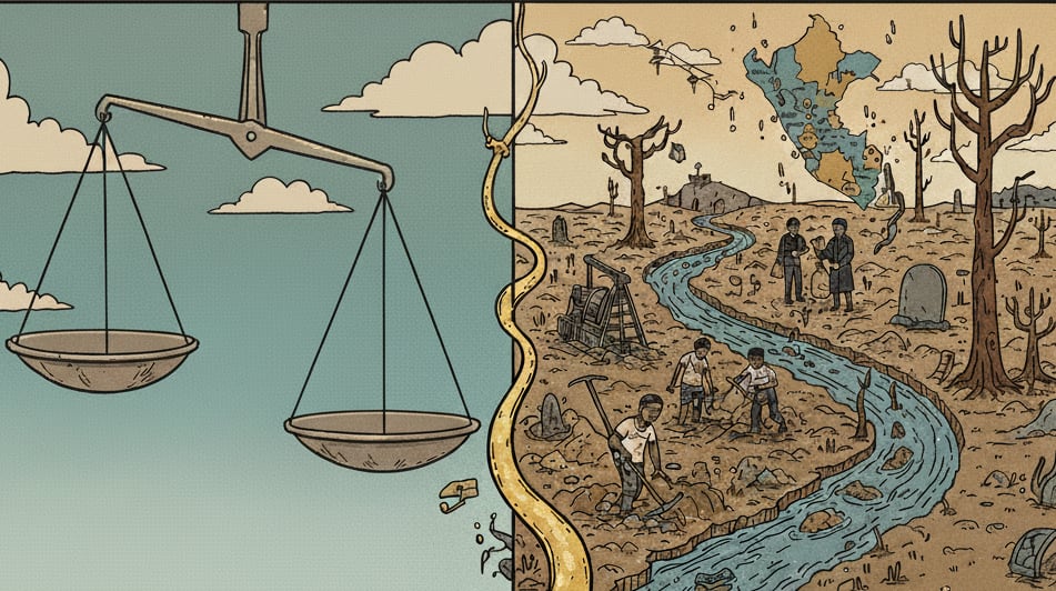 Los homicidios, en lo que va del año, ya superaron al total del 2023: hoy, un peruano es asesinado cada cuatro horas. Esto es aún peor en zonas de minería ilegal, (Ilustración generada con Gemini de Google)