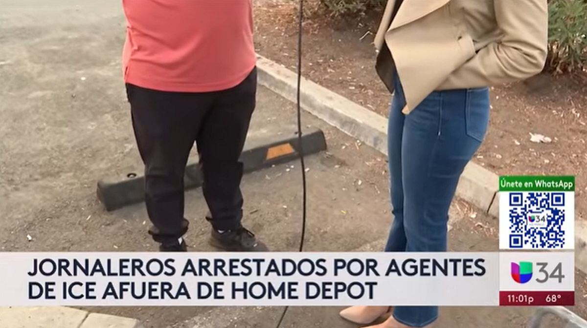 Una redada en un estacionamiento de un Home Depot, en North Hollywood, dejó a al menos a tres jornaleros detenidos. Un inmigrante se salvó de ser detenido. (Foto: @UnivisionLosAngeles / YouTube)