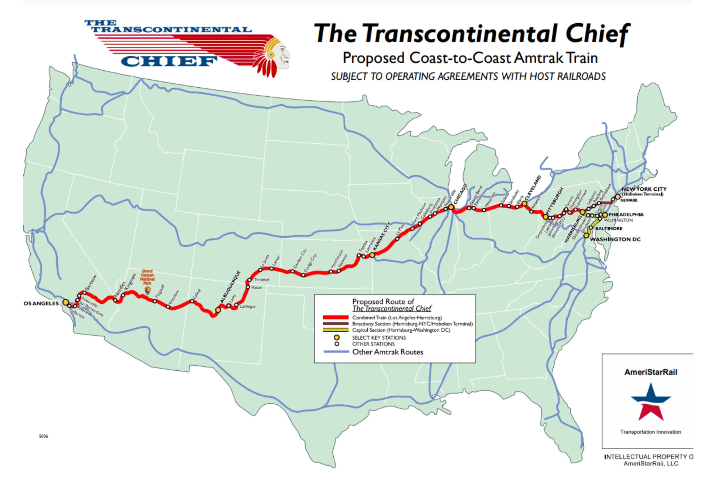 WILMINGTON, DELAWARE (EE.UU.), 01/08/2025.- El tren Transcontinental Chief reemplazaría a las rutas Southwest Chief y Pennsylvanian Amtrak que actualmente ayudan a transportar personas entre el sur de California y Nueva York a través de paradas en Chicago o Harrisburg, Pensilvania. Foto de cortesía de AmeriStarRail
