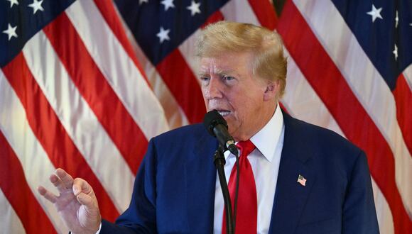 El ex presidente estadounidense y candidato presidencial republicano Donald Trump habla durante una conferencia de prensa después de ser declarado culpable de cargos de dinero secreto en la Torre Trump en la ciudad de Nueva York el 31 de mayo de 2024. (Foto de ANGELA WEISS / AFP)