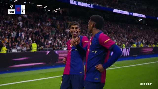 Lamine Yamal marca el 3-0 Barcelona vs. Real Madrid con un auténtico golazo que silencia el estadio Santiago Bernabéu.