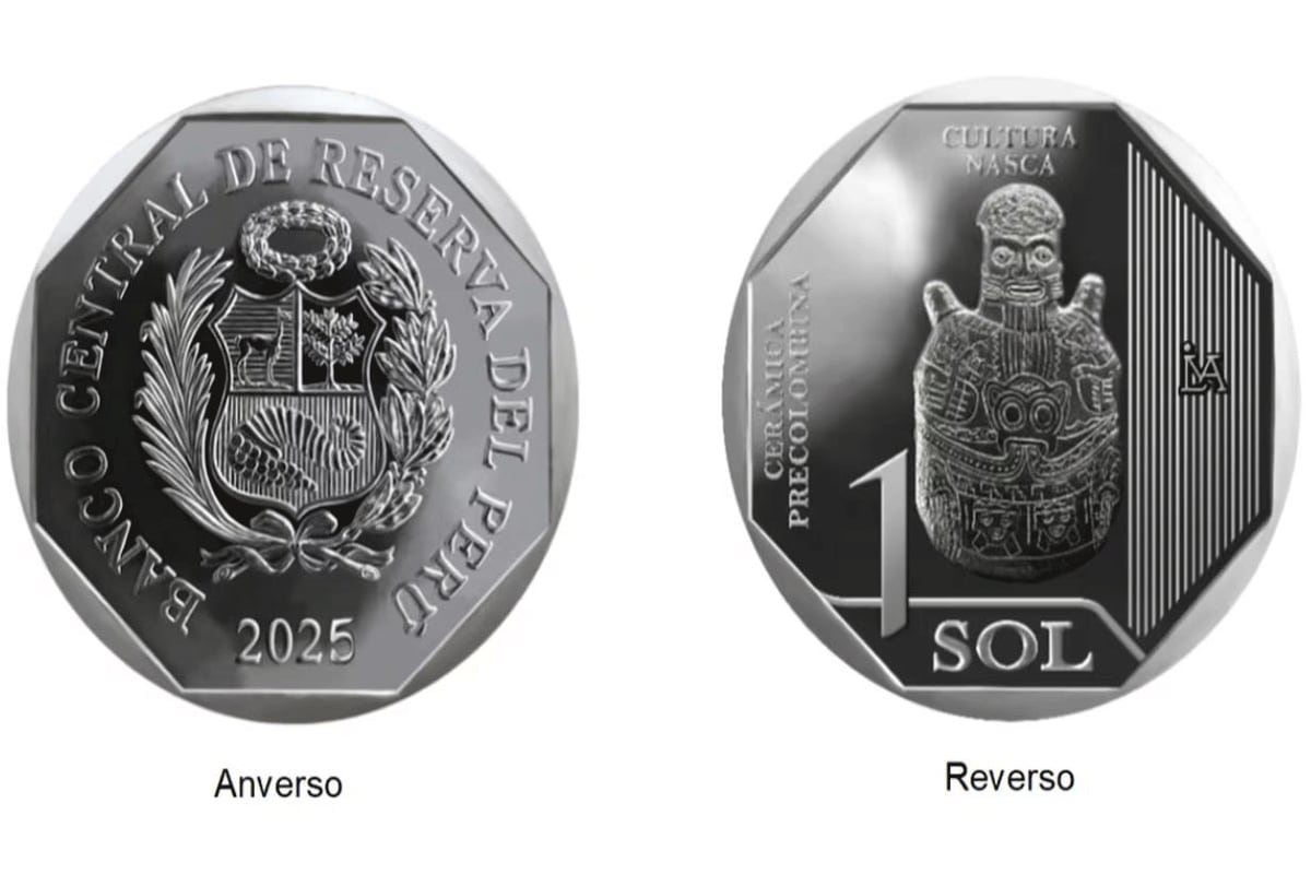 En la parte superior de la moneda está la frase “Cultura Nasca” y en la zona inferior la denominación en un número y el nombre de la unidad monetaria. Foto: GEC.