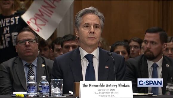 El secretario de Estado de Estados Unidos, Antony Blinken, en Capitol Hill en Washington, DC el 21 de mayo de 2024. (Captura de Twitter/X @HowardMortman)