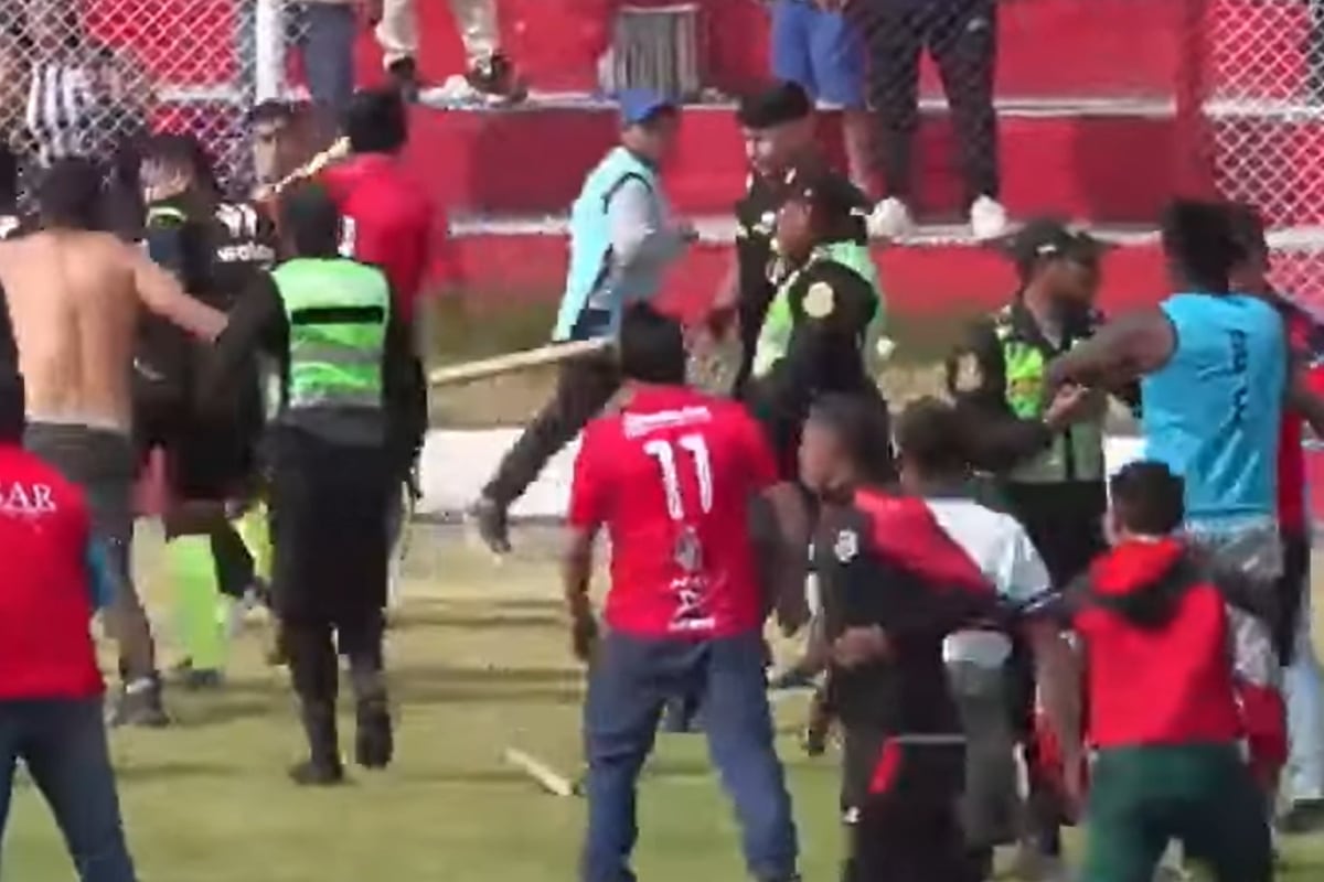 Hinchas de Andrés de Runtu invadieron el campo de juego para intentar agredir a los árbitros. (Foto: Captura / América Noticias)
